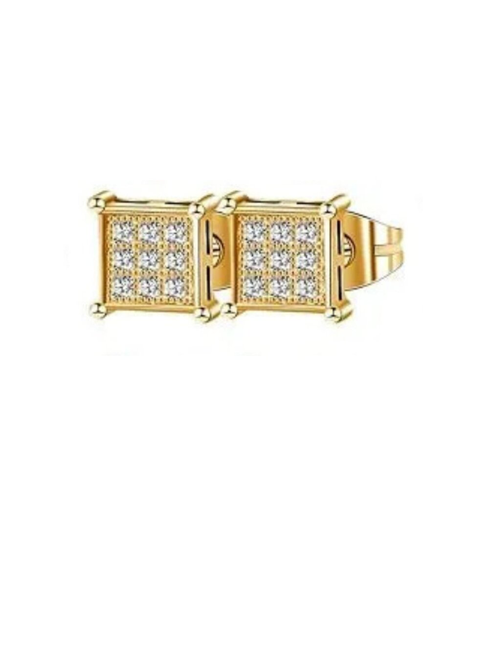 High-Quali Anti‑Allergy Gold Square Pavé CZ Earrings
